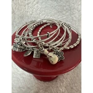 Alex and Ani Christmas Charm Bangle Bracelet  Set of 6  Snowman, Present, Star